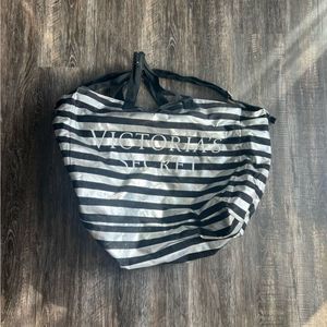 Large Victoria secret bag - black with silver stripes - zips up